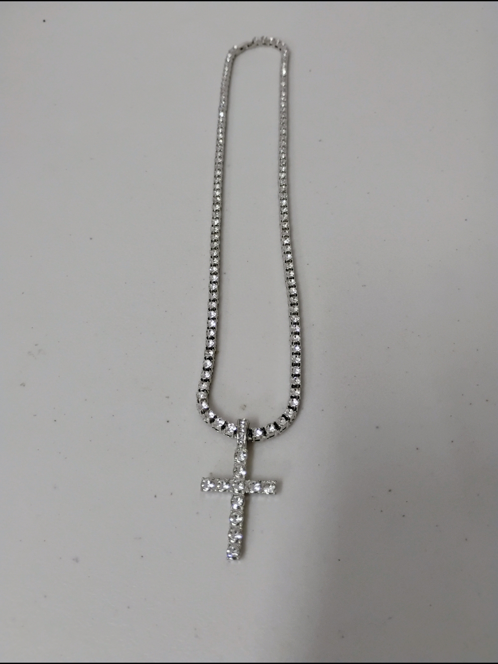 Silver Crystal Cross Pendant Necklace - Men's Chain